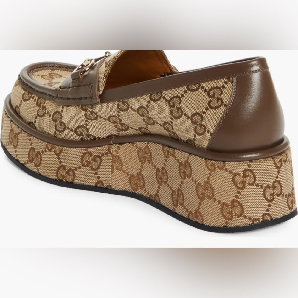 GUCCI Womens Ilde GG Supreme Canvas & Leather Flatform Loafers -Worn 1x 37.5/7.5 - Picture 2 of 16